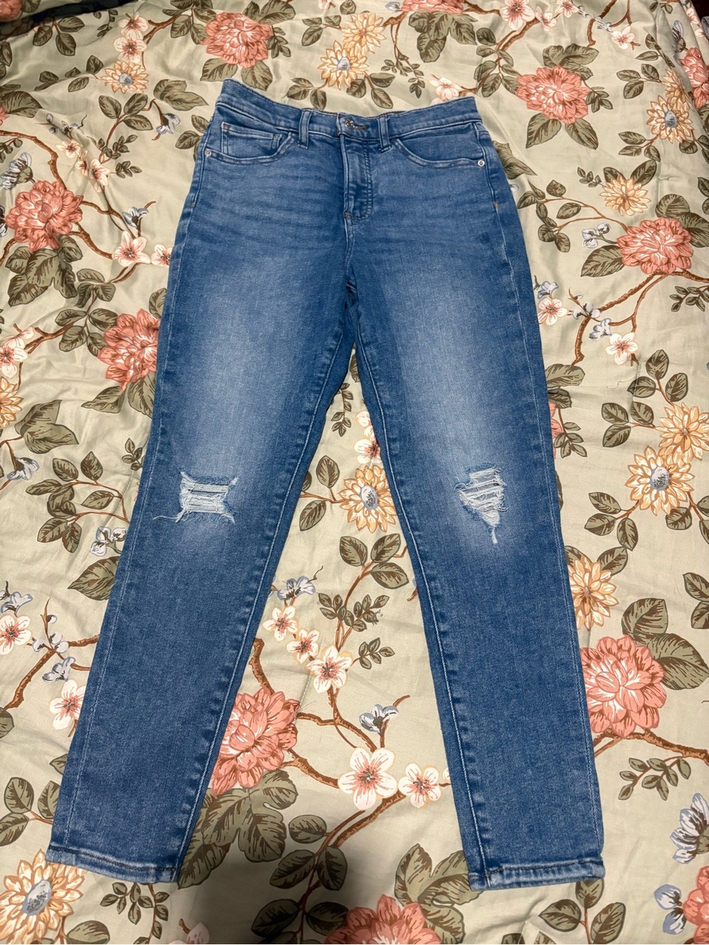Express Mid Wash Distressed Cropped Skinny Jeans Size 4